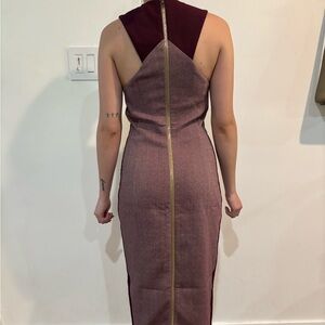 Victoria Beckham Burgundy Plum Midi Dress with back zipper